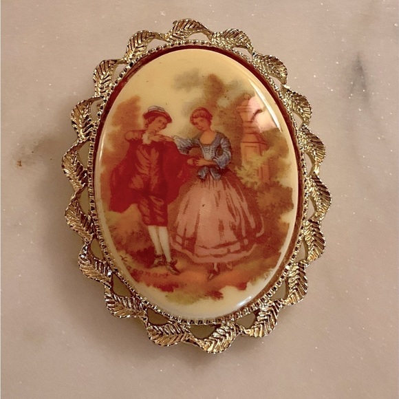Jewelry - Gerry Vintage Limoges Courting Couple Brooch Pin